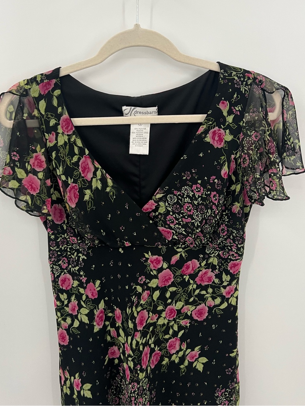 Vintage Dressbarn Y2K black midi dress with Pink Rose Print - Picture 4 of 15